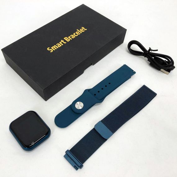 Smart Watch T80S, два браслета, температура тела, давление, оксиметр. Цвет: синий | Зображення 9