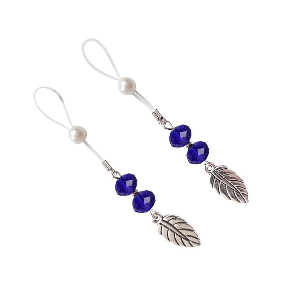 Украшения с бусинами и листиком для сосков Art of Sex – Nipple Jewelry Leaf, синие | Зображення 2