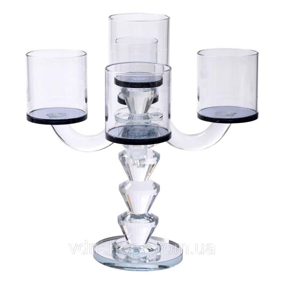 Канделябр на 5 свічок 19×19×24 см підсвічник декоративний скляний на ніжці Чорний HP-4-23 | Зображення 1