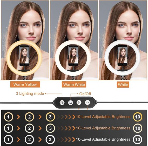 Кільцева лампа UPhitnis 25 см зі штативом і тримачем для телефона, кільцева лампа для селфі зі штативом | Зображення 1