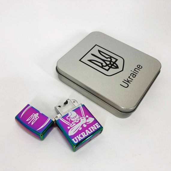 Дугова електроімпульсна запальничка USB Україна (металева коробка) HL-449. VF-976 Колір: хамелеон | Зображення 2
