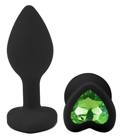 Силіконова анальна пробка EGZO - Silicone Black Heart Plug Green, size S Sex Aura | Зображення 1