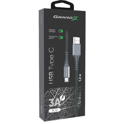Дата кабель USB 2.0 AM to Type-C 1.2m Grey Grand-X (FC-12G) | Зображення 3