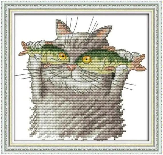 Набор для вышивания по нанесённой на канву схеме "I Love Fish". AIDA 14CT printed 21*20 см