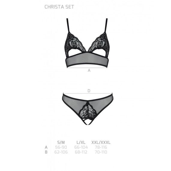 Комплект із бралету з ажурним ліфом та відкритими трусиками Passion CHRISTA SET Open Bra S/M black | Зображення 4
