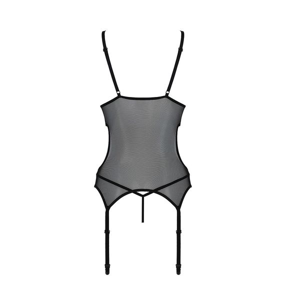 Корсет із підв’язками та ажурним ліфом Passion CHRISTA CORSET XXL/XXXL, black, стрінги в комплекті | Зображення 5
