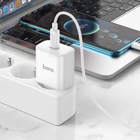 МЗП Hoco C76A Pro Majestic PD30W (1USB-C) + кабель Type-C to Type-C White | Зображення 4