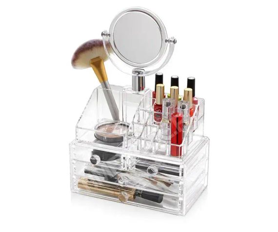 Акриловый органайзер для хранения косметики с зеркалом ,настольный бокс,Cosmetic Storage Box,TS | Зображення 1