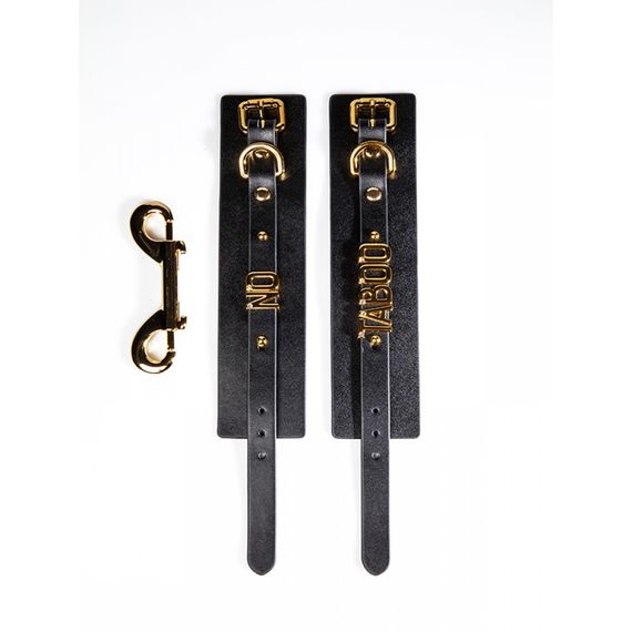 Наручники з написом NO TABOO від UPKO з італійської шкіри, чорні із золотою фурнітурою | Зображення 8