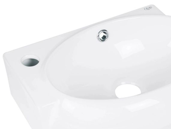 Комплект Qtap Leo: Раковина підвісна овальна ліва 430x285x160 мм White + Донний клапан PU02O (QT11115011LWN47332) | Зображення 3