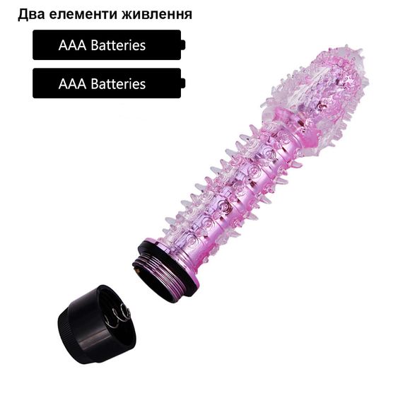 Вибратор с рельефной гелевой насадкой (розовый, AAA ) | Зображення 2