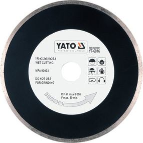 Диск алмазный сплошной Ø-180x8,0x25,4мм H-2,2мм YATO YT-6016