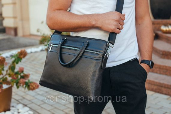 Кожаная мужская деловая сумка 38x29x8, папка портфель для работы Tiding Bag 30987 черная | Зображення 9