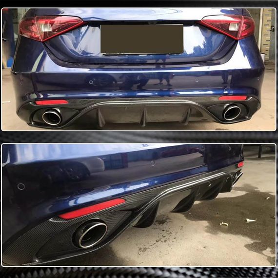 Дифузор заднього бампера з насадками V2 (для Base, Карбон) для Alfa Romeo Giulia 2016-2022 рр | Зображення 3