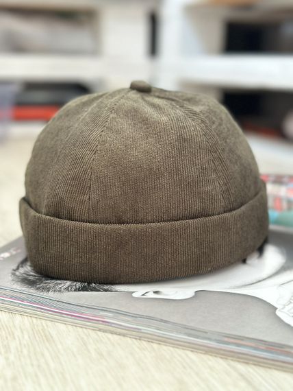 Коротка шапка міні біні вельветова в рубчик,докер Хакі 56-60р (4322)