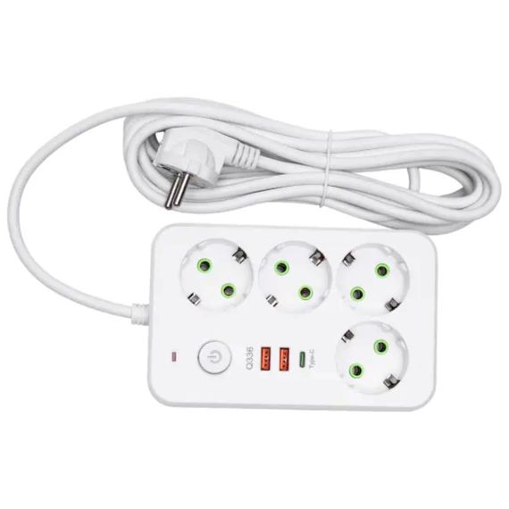 Мережевий фільтр-подовжувач 4 розетки 2xUSB-A 1xUSB-C 5м білий HP-5-47 | Зображення 1