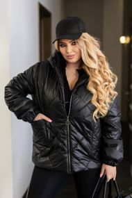 Женская легкая весення куртка с капюшоном большие и батальные размеры AS1014 цвет черный, размер 50/52