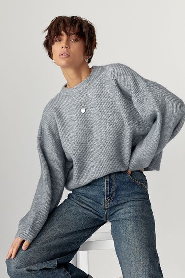 В'язана жіноча укорочена кофта - сірий цвет, ONE SIZE (є розміри)