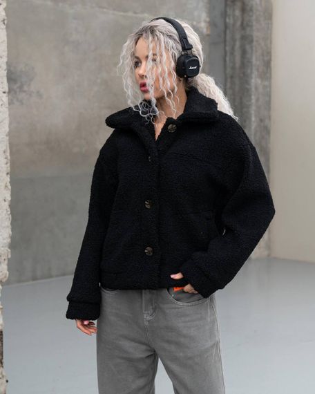 Женская короткая куртка мех Тедди, MN0002  цвет черный, размер L