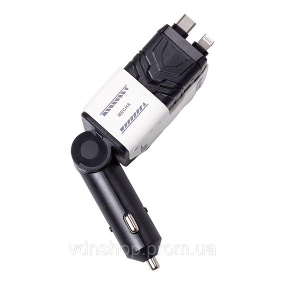 Автомобільний зарядний пристрій MECHA з висувними кабелями та портами USB/Type-C Білий HP-A1W | Зображення 2
