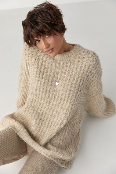 Тепла жіноча кофта з рукавами-ліхтариками - бежевий цвет, ONE SIZE (є розміри) | Зображення 1