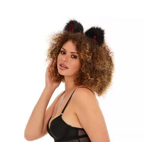 Хутряні вушка кішки з бантиком, Чорні з червоним OKOVA Sex Aura