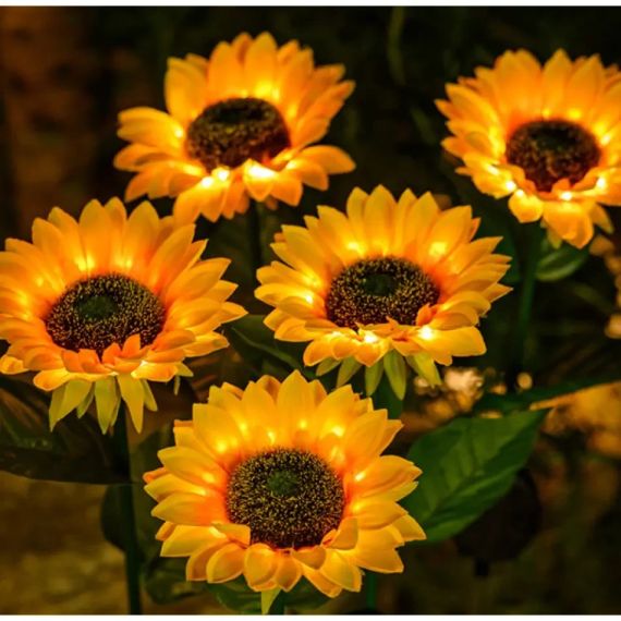 Садовый светильник на солнечной батарее Подсолнечник, 75 см, Теплый белый / Газонный светодиодный фонарь | Зображення 1