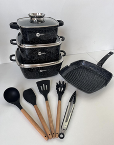 Набір каструль сотейник квадратна сковорода Higer Kitchen НК-317 з лопатками 14 предметів