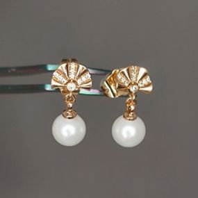 Сережки медицинское золото, розмір 18/8 мм, вага 1,9гр искусственный жемчуг