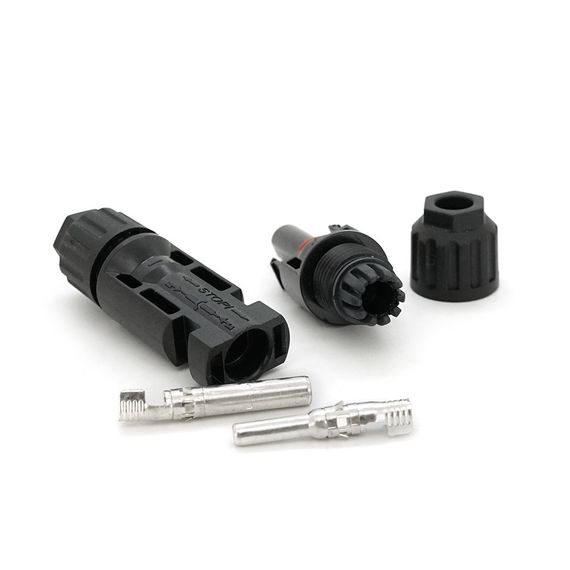 Коннектор MC4 DC 1000V, 30A, мідний під затискач, U-подібний, під перетин 2,5-6 мм², 0,5 мОм, вогнестійкість UL94-VO, IP67, Q1000