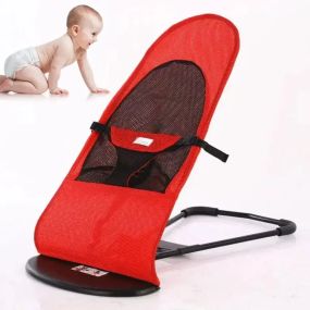 Шезлонг-качалка для новорожденных с ремнями безопасности LullaRock Red