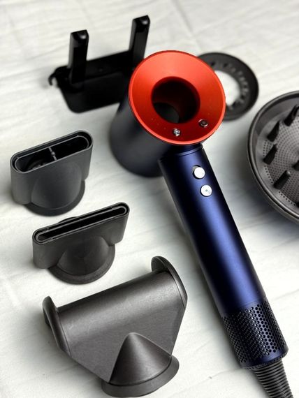 Фен Super Hair Dryer синій з червоним з іонізацією та турборежимом 5 насадок | Зображення 2