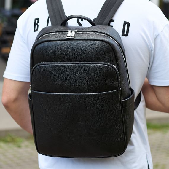 Шкіряний чоловічий рюкзак класичний чорний з натуральної шкіри якісний  Tiding Bag 78672
