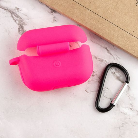 Силиконовый футляр New с карабином для наушников Airpods Pro Розовый / Barbie pink | Зображення 3