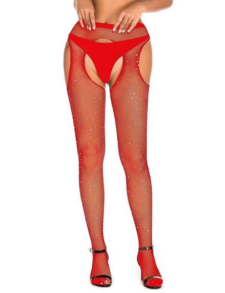 Колготы эротические красные Star Night с открытым доступом и стразами, XS-M sexstyle | Зображення 6