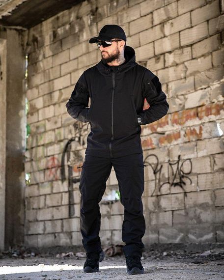 Демісезонний тактичний костюм софтшел SATELIT чорний поліція ПП8056