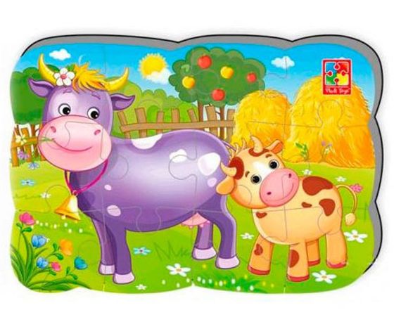 Детские пазлы на магните "Корова и теленок" А5 VT3205-74, 12 элементов