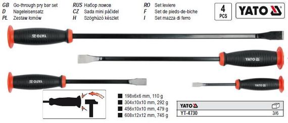 Набор ломів з ручками YATO 6x198 10x304 10x456 12x608 4 штуки YT-4730
