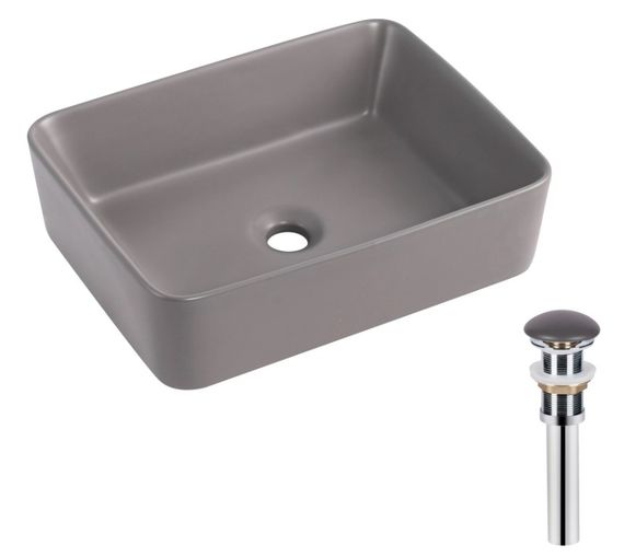 Раковина накладна Qtap Tern Stone grey, прямокутна, з донним клапаном QT17116069SG | Зображення 5