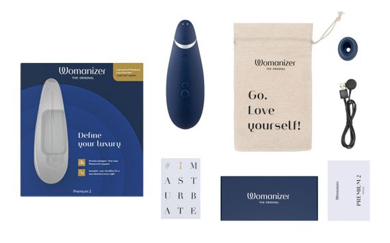 Вакуумний кліторальний стимулятор Womanizer Premium 2 Blueberry – Smart Silence, водозахист, USB-зарядка | Зображення 6