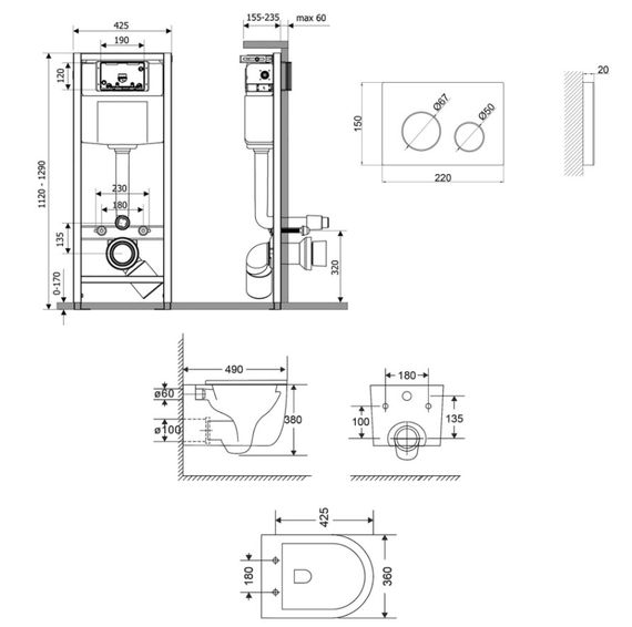 Набір Qtap Nest 4 в 1 підвісний унітаз Taurus Ultra Quiet 490x360x380 + комплект інсталяції QT2433084EUQMB46178 | Зображення 1