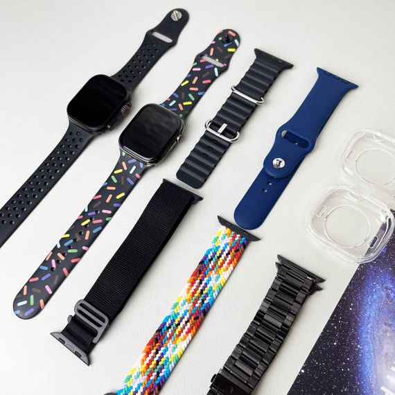 Комплект i50 - Watch Ultra 2 / Smart Watch 9 / 7 ремінців / 2 захисних чохла (Чорний) | Зображення 6