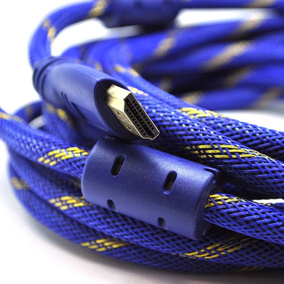 Кабель HDMI-HDMI 10m, v1.4, OD-8.0mm, 2 фильтра, оплетка, коннектор Blue-yellow | Зображення 1