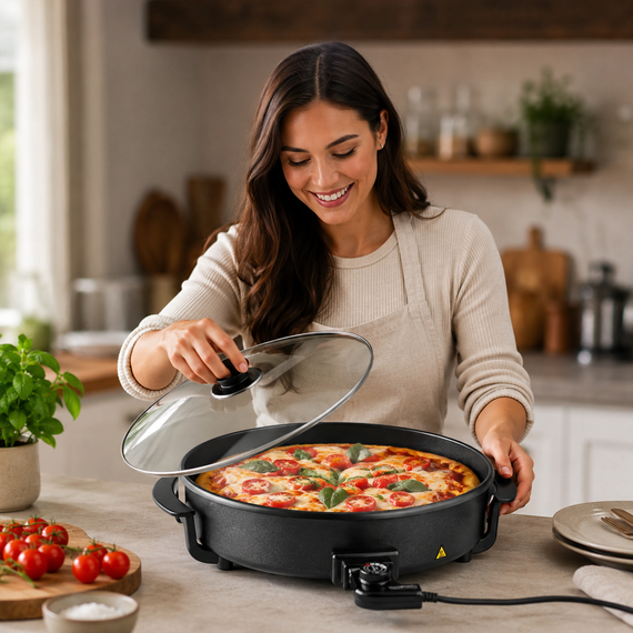 Сковорода для піци Pizza pan R.5405 RAF / Електросковорода для піци з антипригарним покриттям / Сковорода з кришкою та термостатом | Зображення 3