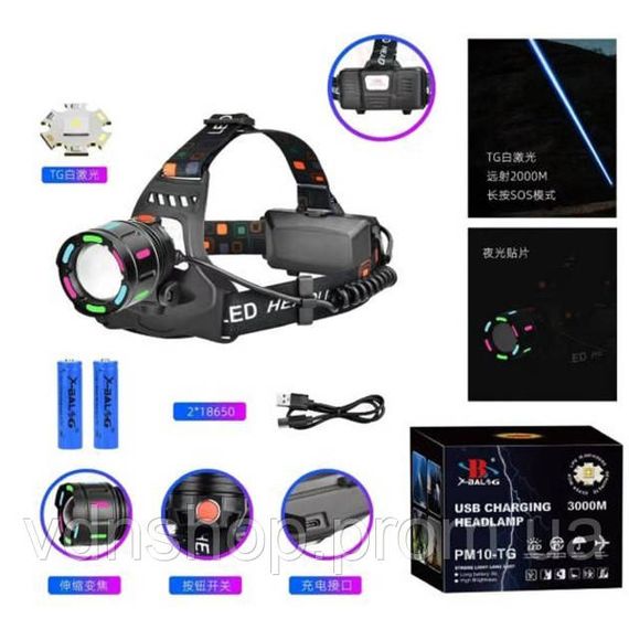 Фонарифонарь налобный светодиодный сверхмощный SY-8087-PM10-TG, Яркий светодиодный мощный фонарь DS-77 | Зображення 3