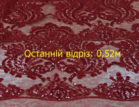 Останній відріз 0,52м. Мереживо на сітці корона, червоного кольору з паєтками Y 55