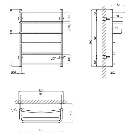Сушарка для рушників водяна Kroner KRP Prima WT700x500-6 (CV036310) | Зображення 4