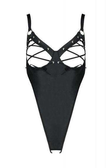 Боді з екошкіри Passion CELINE BODY 6XL/7XL black, з доступом, відкритий sexstyle | Зображення 2