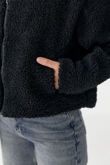Жіночий кардиган із хутра Тедді на блискавці - чорний цвет, L (є розміри) | Зображення 3