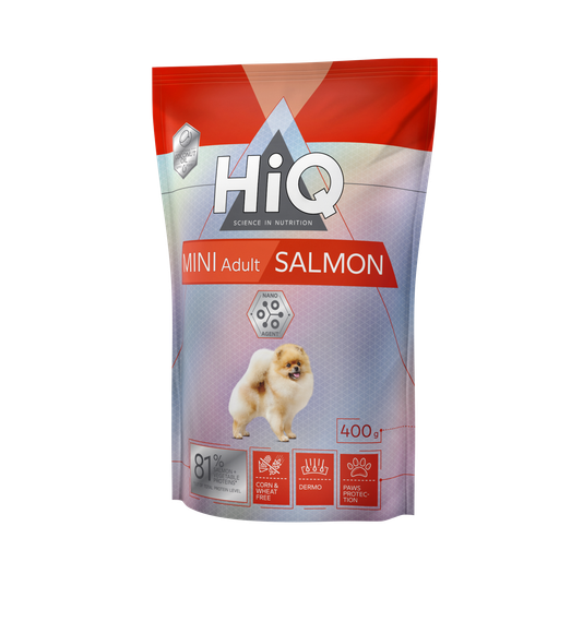 Корм HiQ Mini Adult Salmon сухой с лососем для взрослых собак малых пород 400 гр